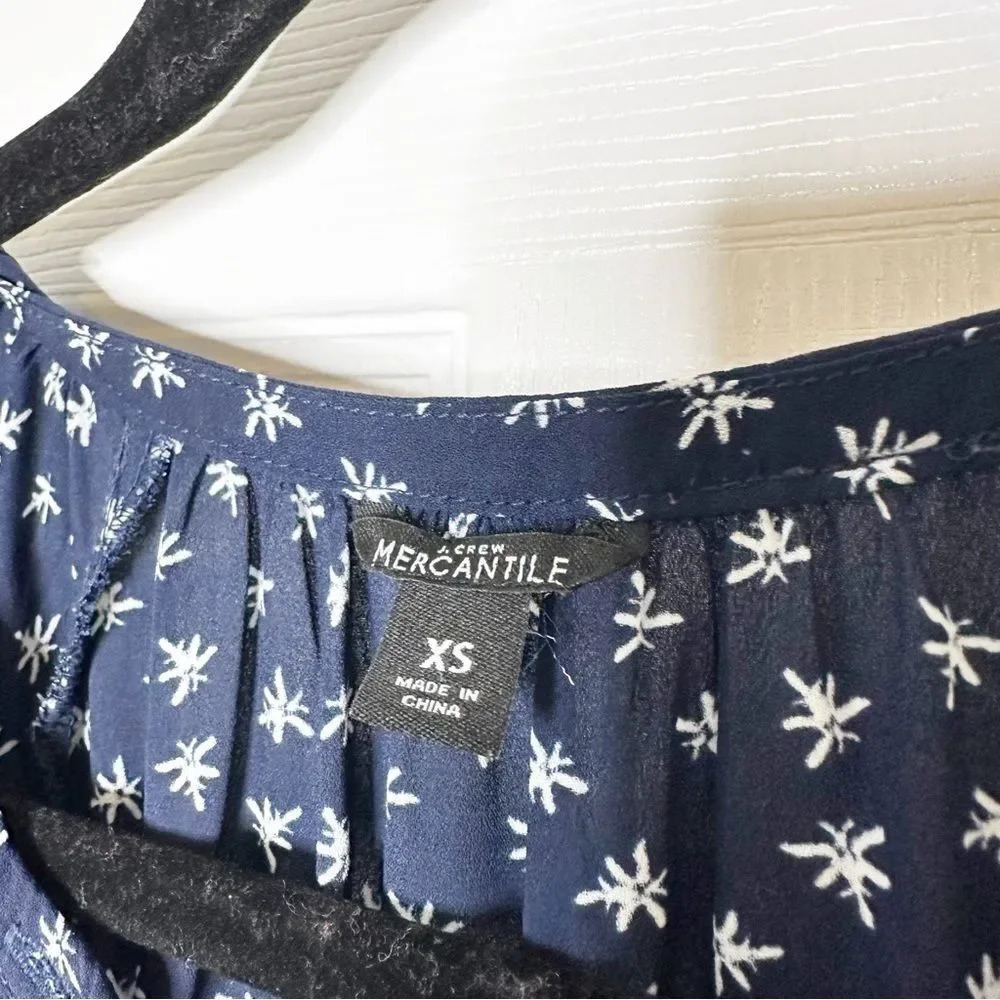 J. CREW Navy Midi Dress Navy White Dragonfly Cap Sleeve Size XS - Picture 3 of 11